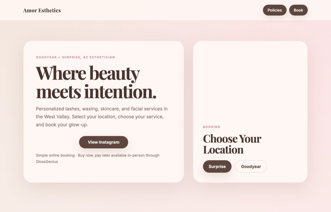 Amor Esthetics website by Big Drop Digital