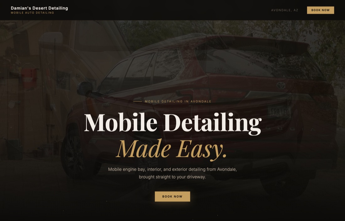 Damian's Desert Detailing website by Big Drop Digital