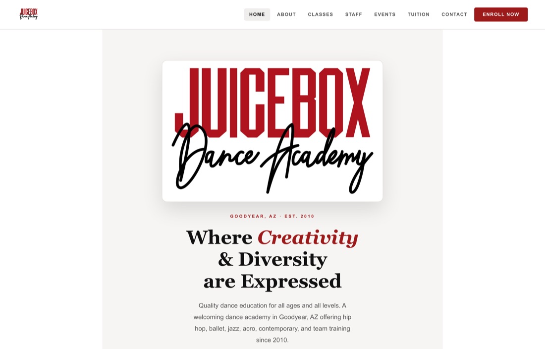 Juice Box Dance Academy website by Big Drop Digital